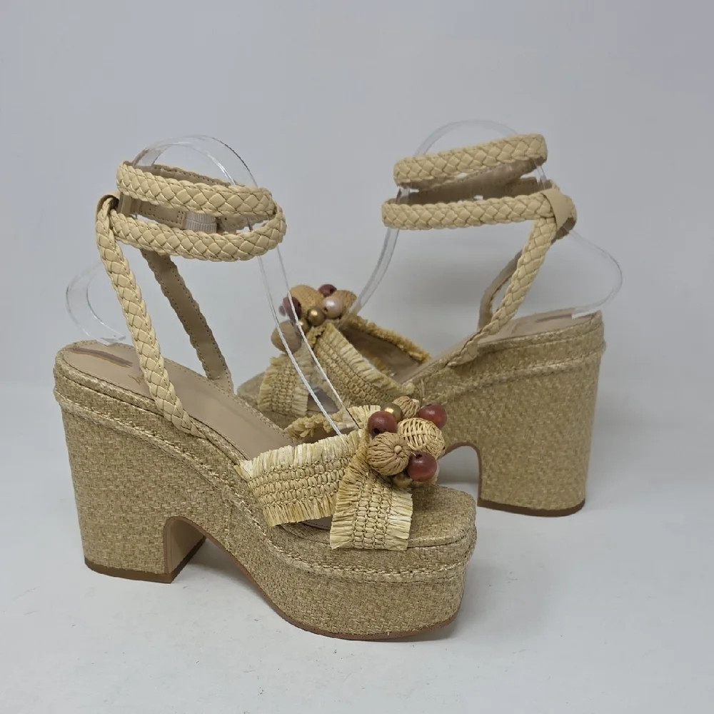 San Edelman Tate Tan Platform Ankle Strap Sandals Size 7